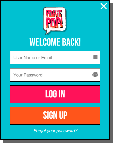 PokiePop Login Form for Players