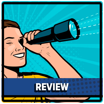 A man looking through a spyglass pop art style